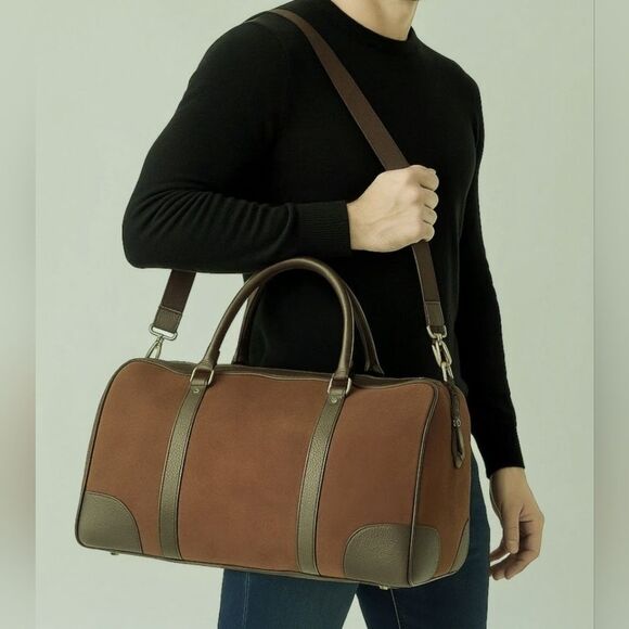 Marlboro Guts- Grit Gear RARE Leather Brown Suede Large Duffel/Travel Bag - Picture 6 of 16